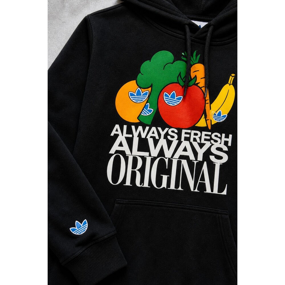 ADIDAS ALWAYS ORIGINAL HOODIE M BLACK TREFOIL FRUIT GRAPHIC RARE - Picture 3 of 8